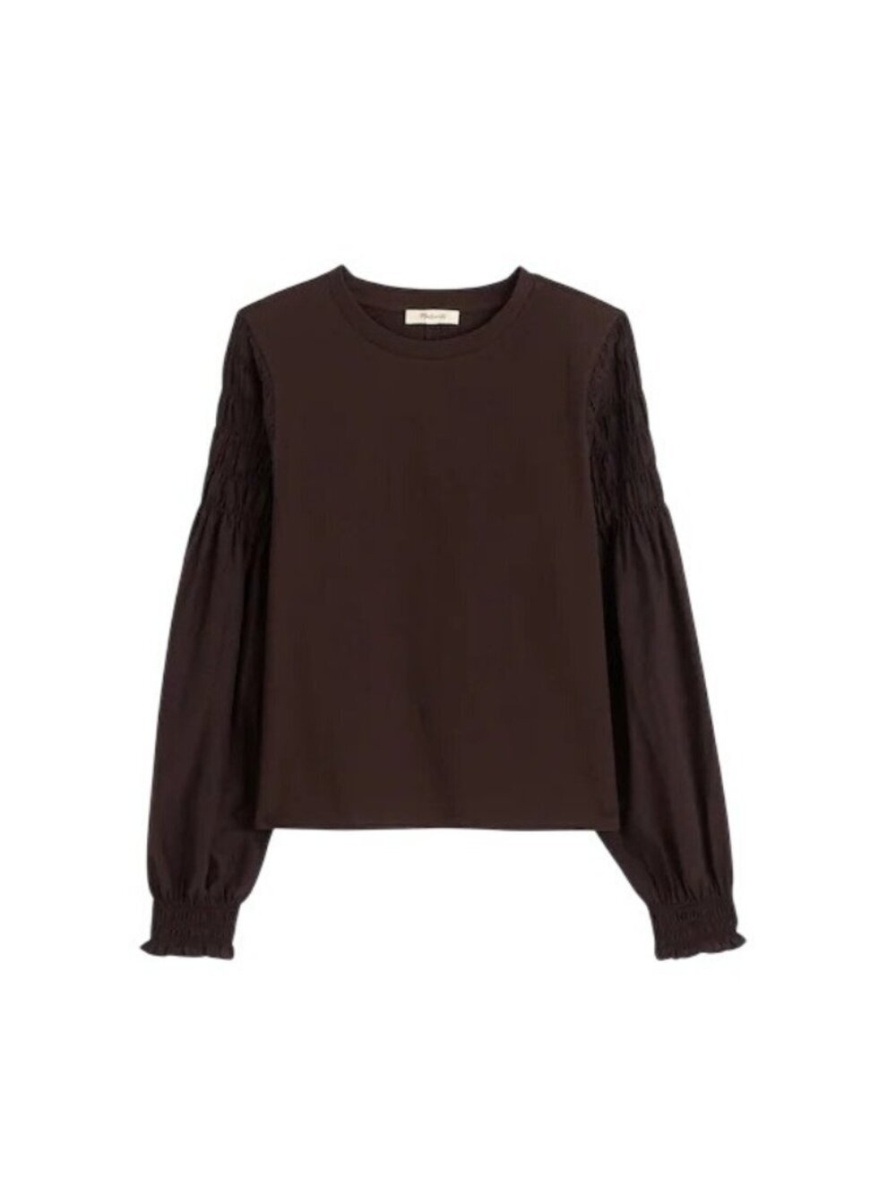 Madewell Smocked Long-Sleeve Tee~Size L~Black Walnut Easy Fit Top NWT L12 21